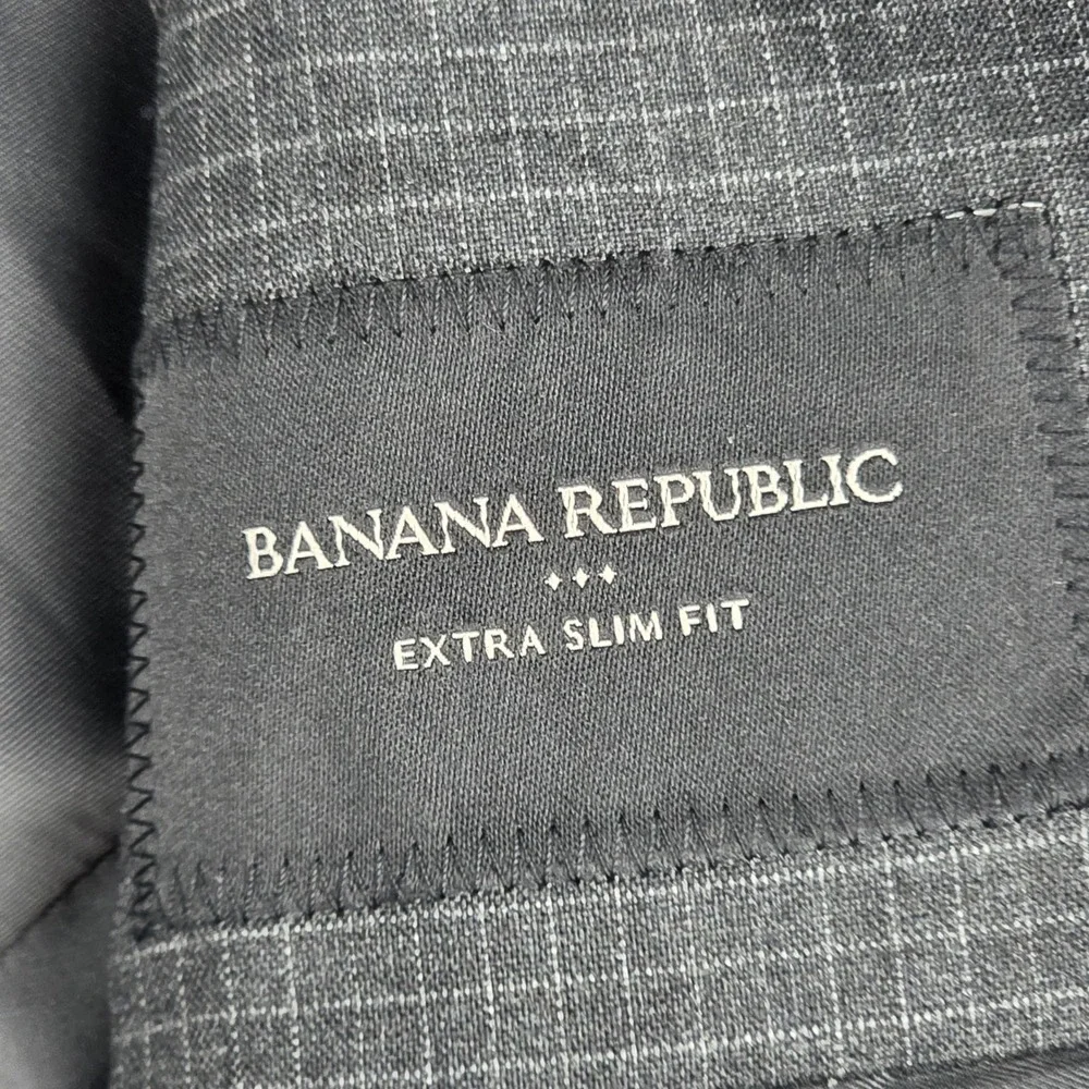 Banana Republic Extra Slim Fit Blazer‎ Mens 38S Grey Micro Check Stretch Jacket